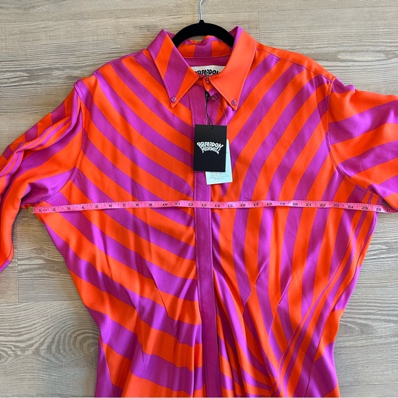 NWT BRANDON MAXWELL The Nouveau Mini Shirt Dress Fuchsia & Orange Swirl size 14 - Picture 8 of 12